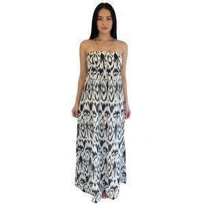 Club Monaco Strapless Maxi Dress Size 6 Black White Print